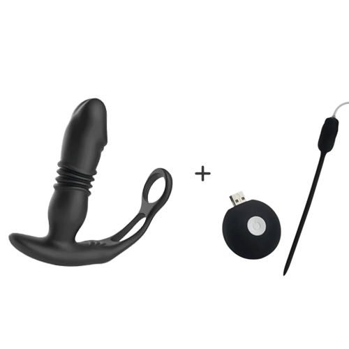 12 Vibrating 3 Thrusting Prostate Massager With Dual Cock Rings