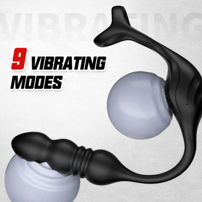 Wearable 9 Thrusting 9 Vibrating Prostate Massager with Dual Cock Rings