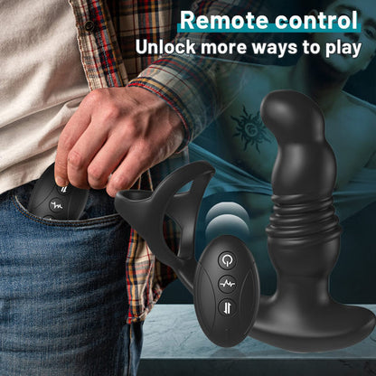 7 Vibrating 3 Thrusting Anal Massager with Cock Ring