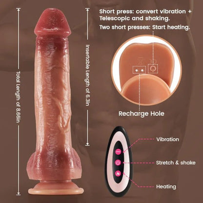 9 Vibration & 3 Thrusting Swing & Heat Realistic Dildo 8.66 Inch
