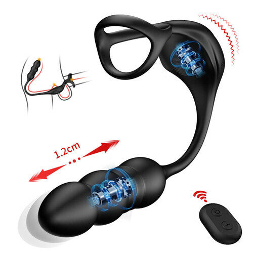 Wearable 9 Thrusting 9 Vibrating Prostate Massager with Dual Cock Rings